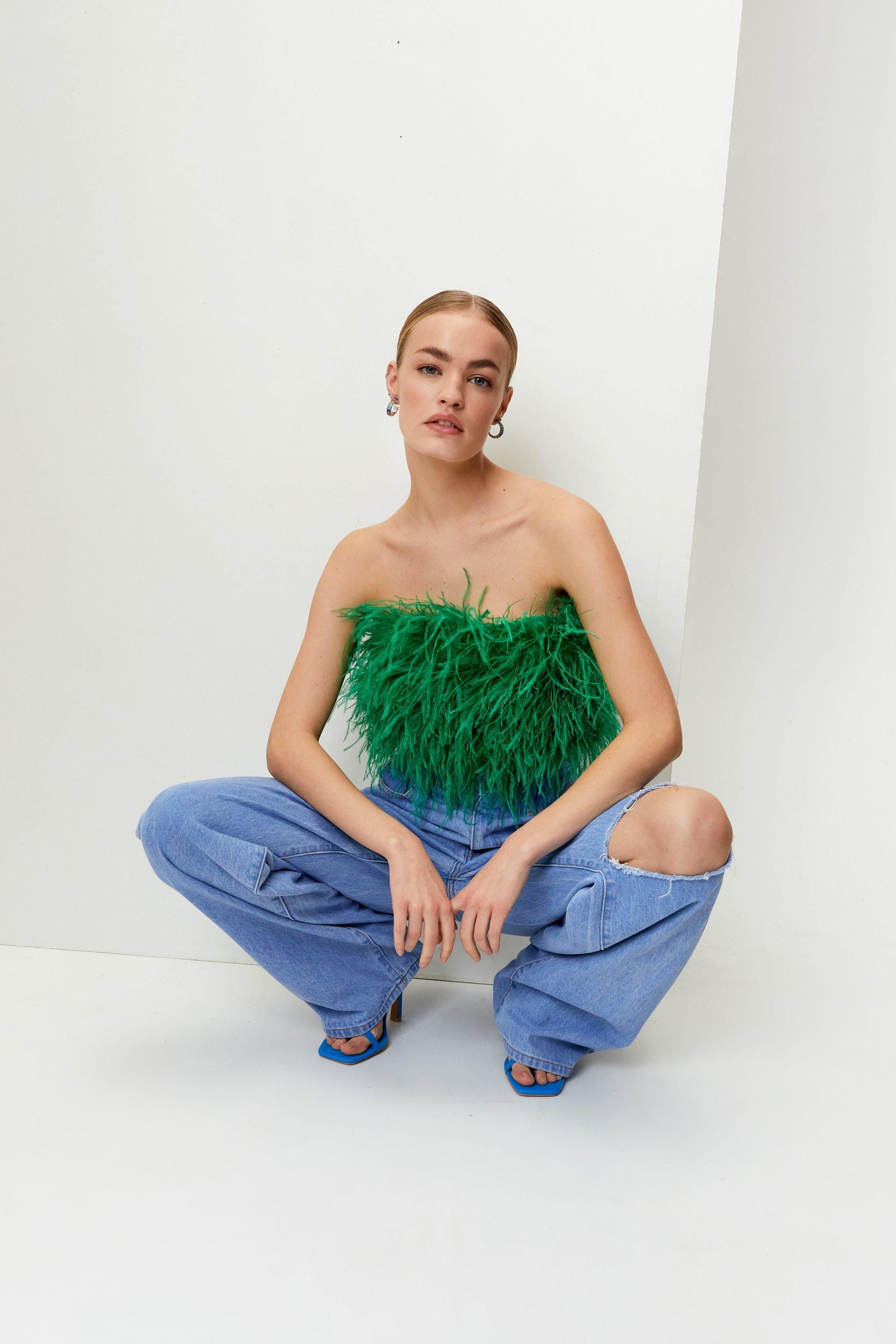 Feather Cropped Bandeau Corset Top | Nasty Gal (US)