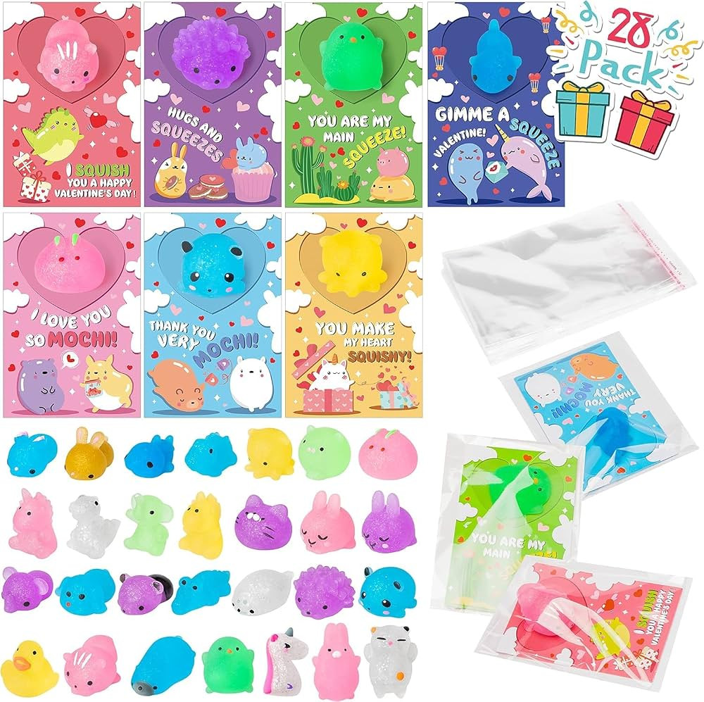Haooryx Valentine's Day Gifts Cards with Mochi Squishy Toys for Kids - 28 Pack Mini Kawaii Squish... | Amazon (US)