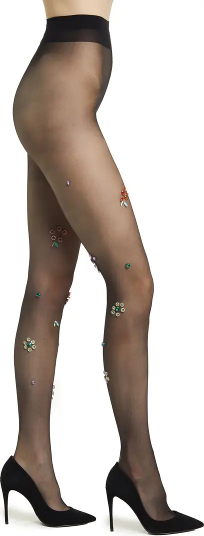 Arcadia Floral Crystal Sheer Tights | Nordstrom