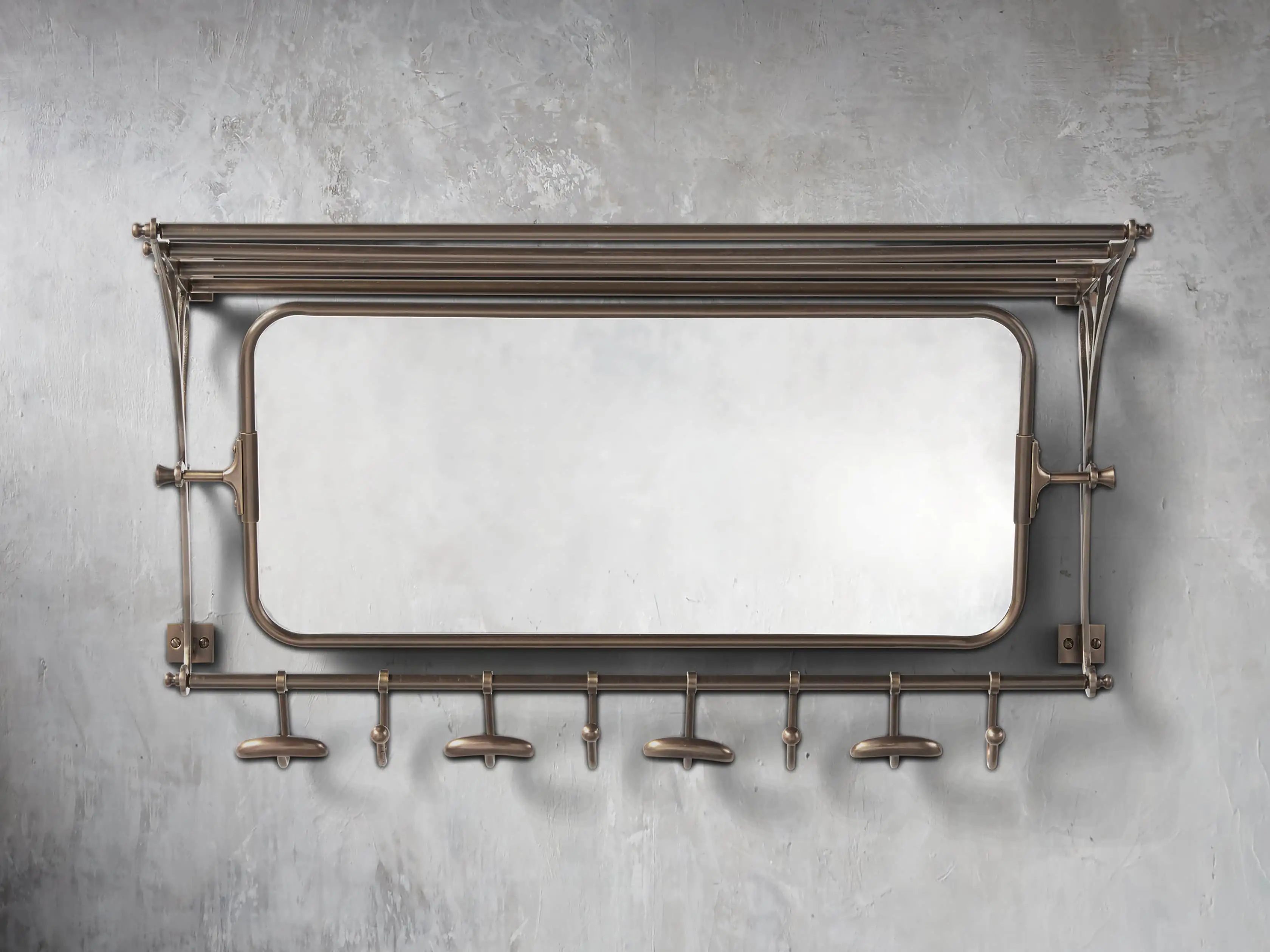 8 Hook Grand Chester Mirror in Antique Brass | Arhaus