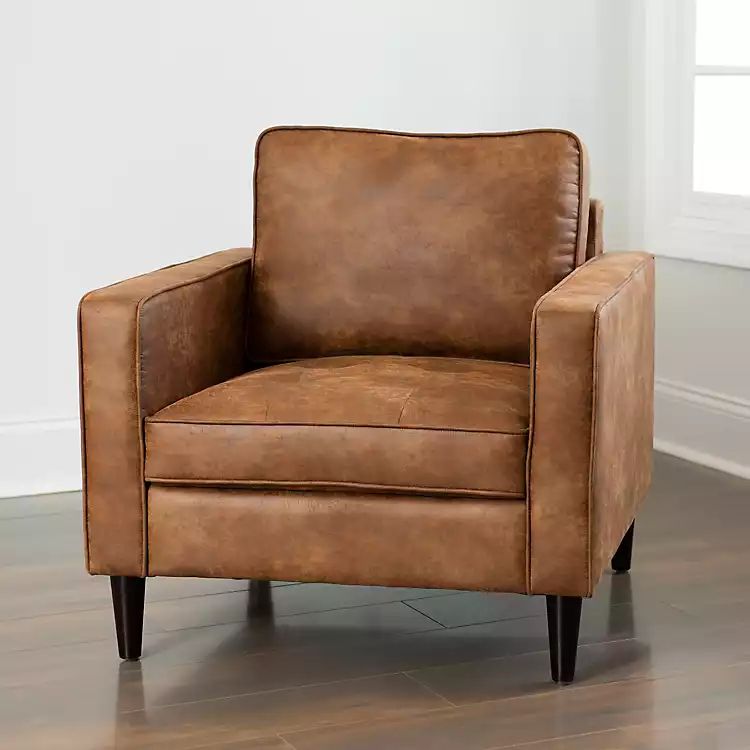 Brown Faux Leather Wyatt Armchair | Kirkland's Home