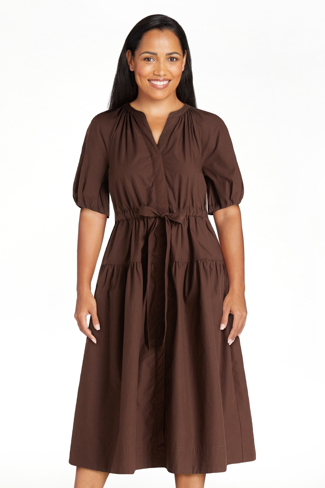 Free Assembly Women's and Women's Plus Cotton Midi Dress with Puff Sleeves, Sizes XS-4X | Walmart (US)