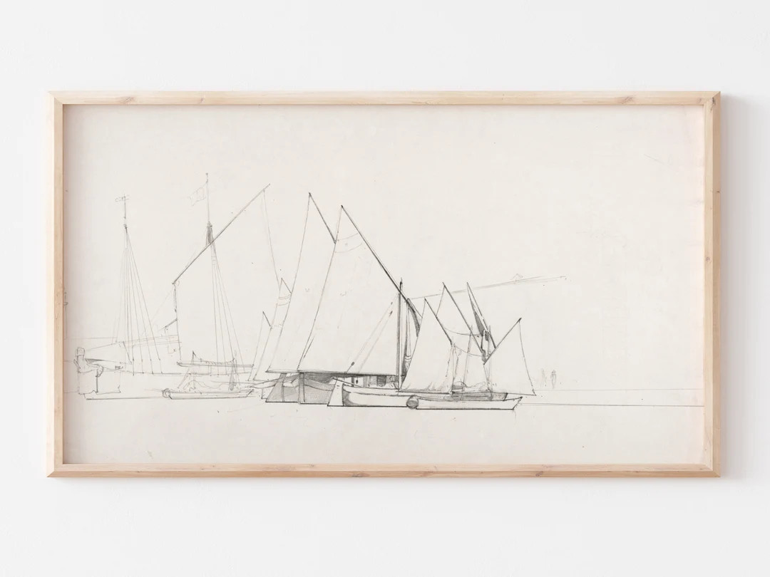Samsung Frame TV Art | Vintage Sailboat Pencil Drawing | Harbor Ships | Antique Seascape | Black ... | Etsy (US)