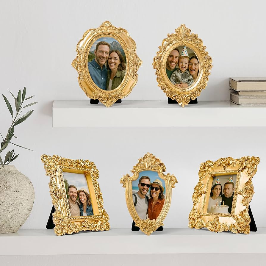 97 Decor Small Gold Picture Frames Set - 5 Pcs Oval Rectangle Golden Mini Frames, Baroque Gallery... | Amazon (US)