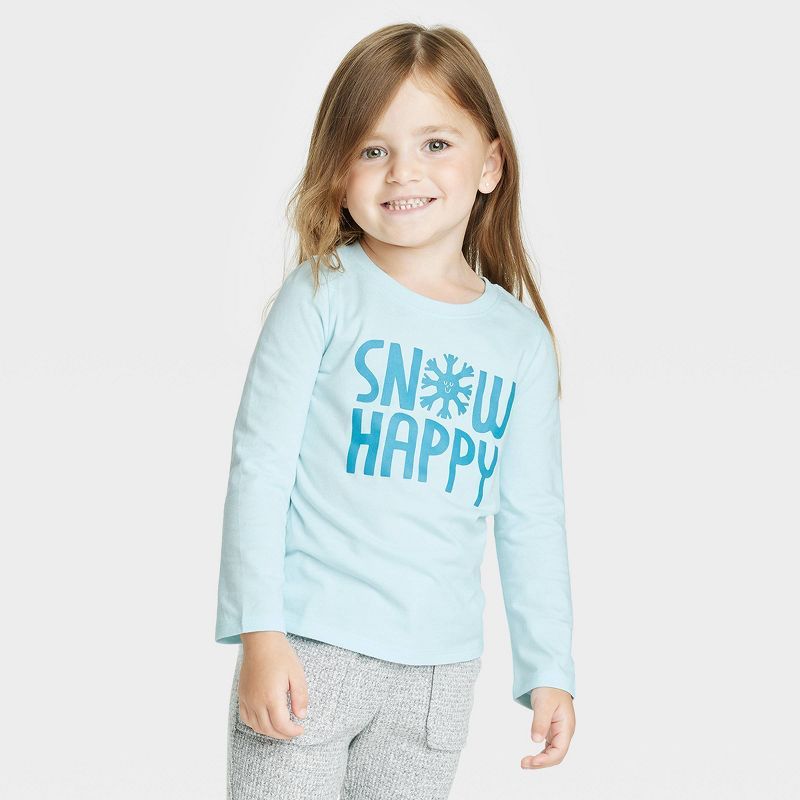 Toddler Girls' Snow Happy Long Sleeve Shirt - Cat & Jack™ Light Blue | Target