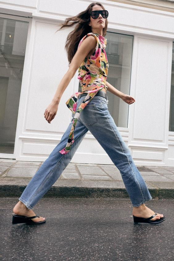 FLORAL PRINT SHOULDER PAD TOP WITH BELT | Zara US