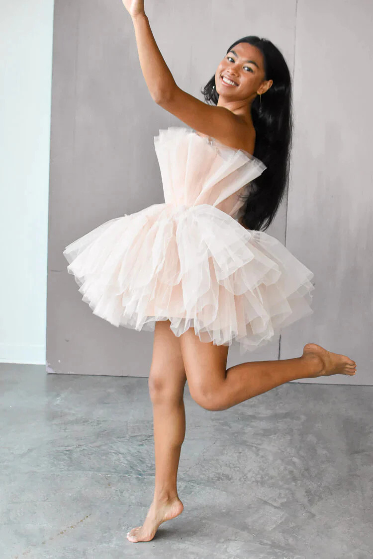 Alizee Tulle Mini Dress - Nude | Confête