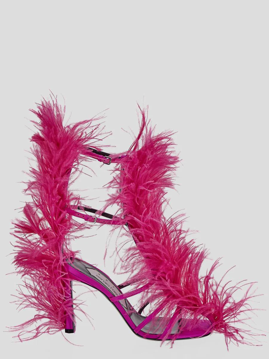 AREA X SERGIO ROSSI DRAGON FRUIT FEATHERS SANDALS | Baltini