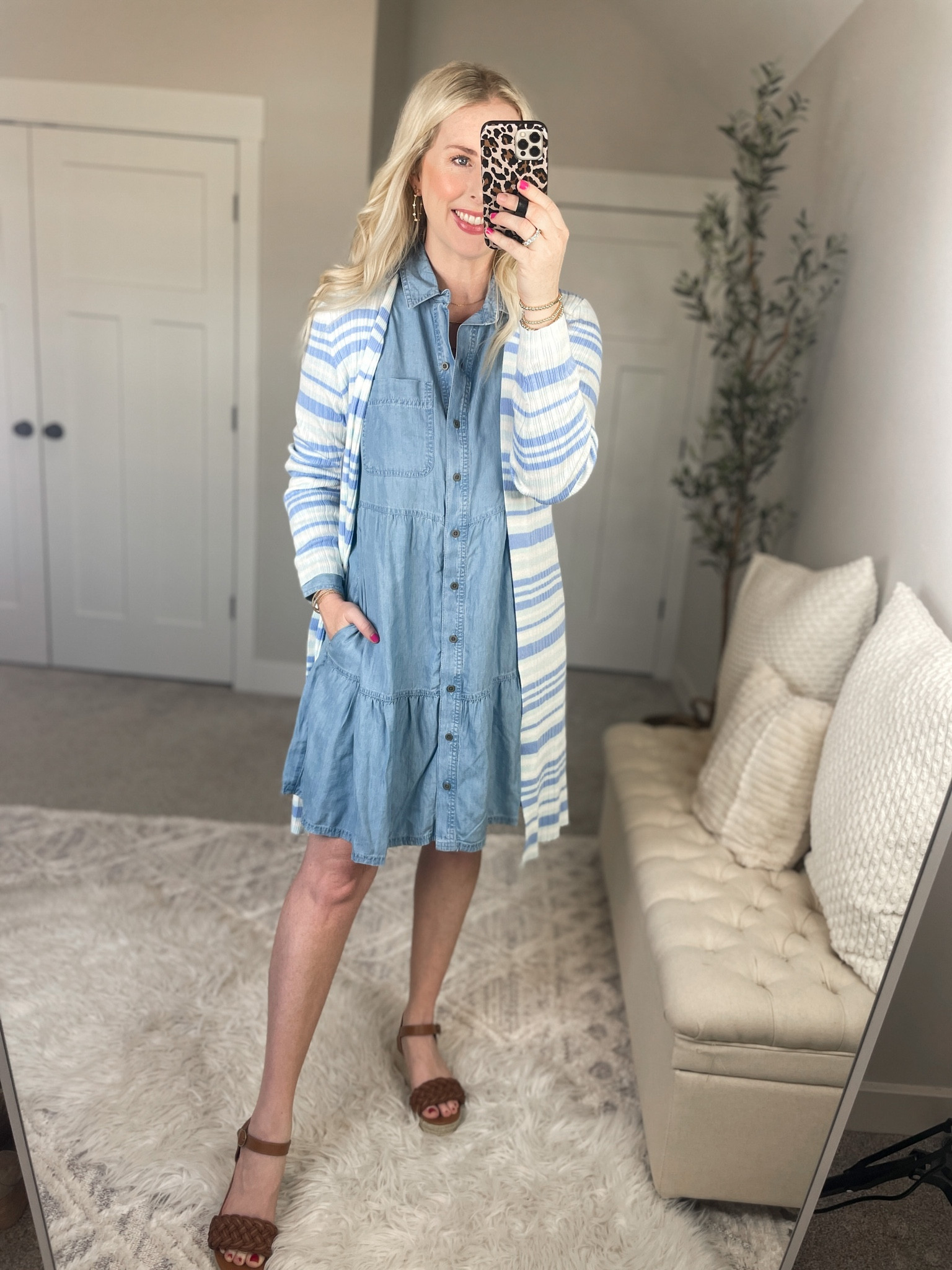 Daily try on, Walmart outfit, Walmart fashion, Walmart dress, chambray dress, time and tru, striped cardi, teacher outfit 

#LTKstyletip #LTKworkwear #LTKunder50