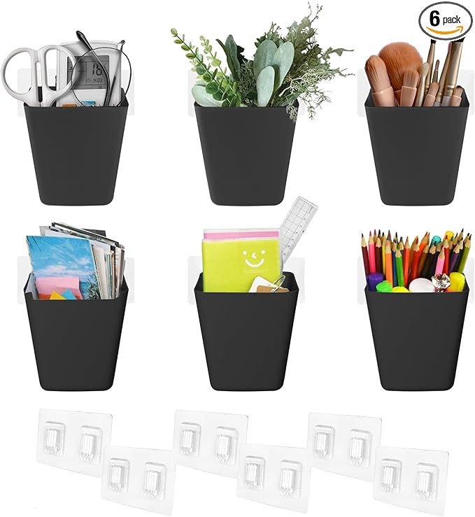 Wall Caddy Pen Holders, 6 Pack Black Large Pencil Cups Organizer for Marker/Remote/Crayon/White B... | Amazon (US)