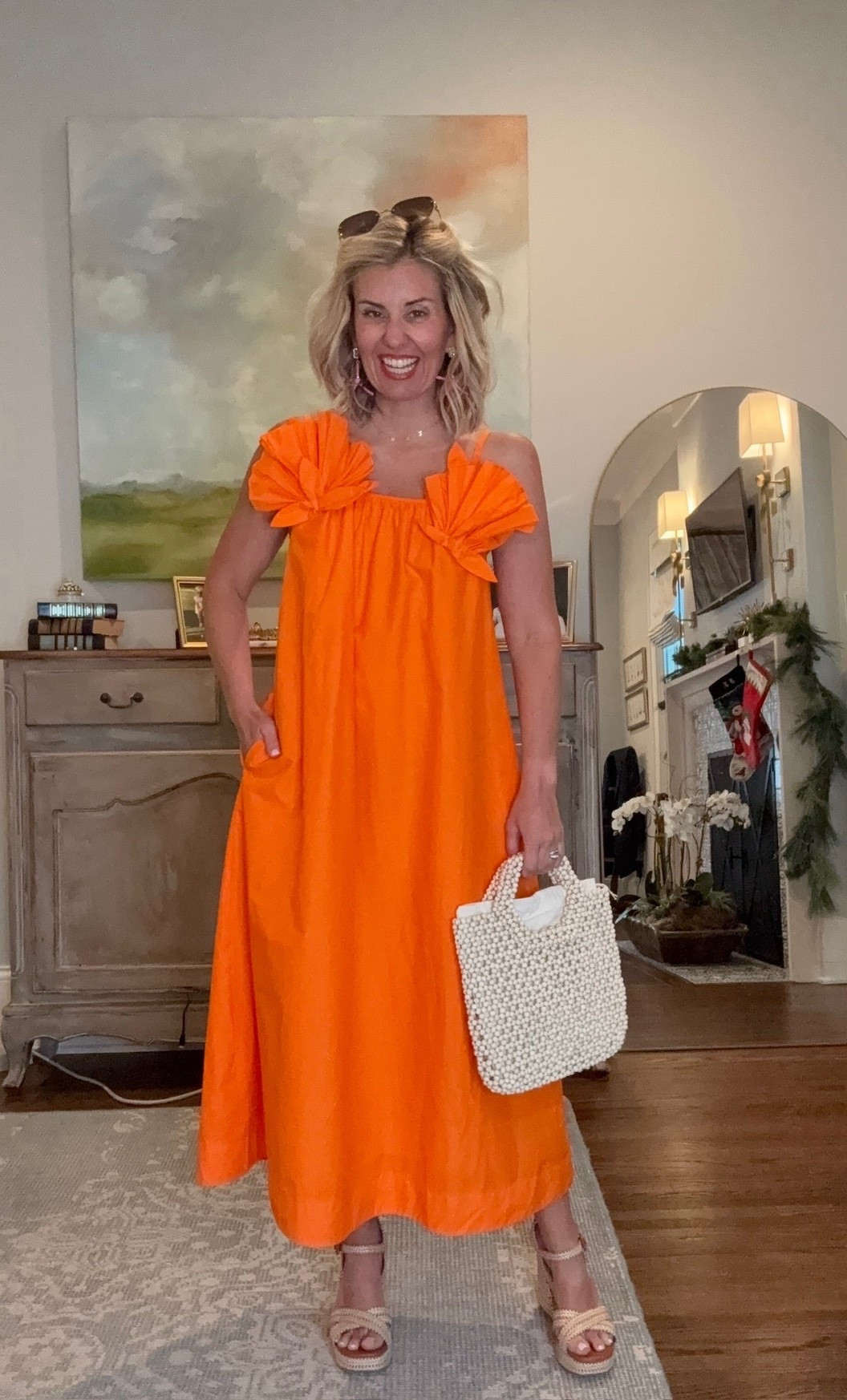 Can you say Go Big Orange?!? This dress is stunning! Love the detail and midi style. I’m in xs. 