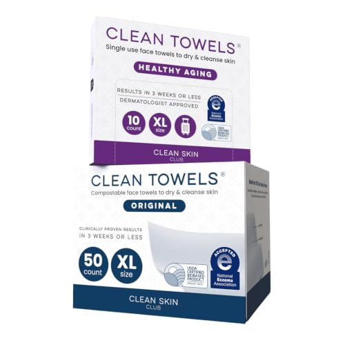 Clean Skin Club Clean Towels XL® Original 50 Ct + Healthy Aging 10ct Travel Pack Duo, 100% USDA Biobased Disposable Face Towels, Makeup Remover Dry Wipes, Ultra Soft, Smooths Fine Lines & Wrinkles | Amazon (US)