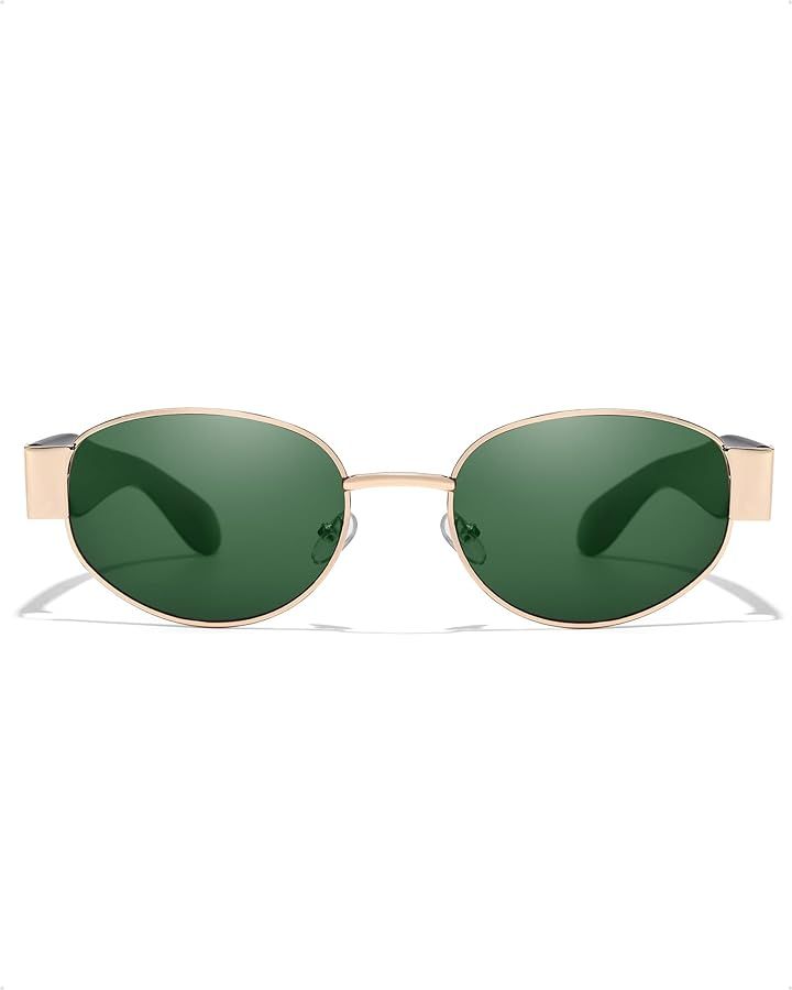 Retro Oval Sunglasses for Women, 90s Vintage Designer Ladies Shades Trendy Fashion Sun Glasses | Amazon (US)