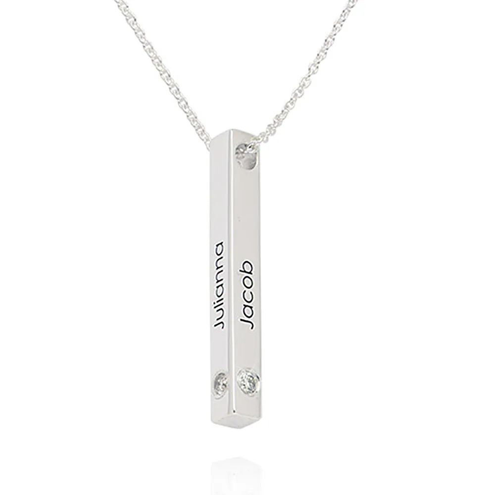 Vertical 3d Bar Necklace with Diamonds in Sterling Silver | MYKA