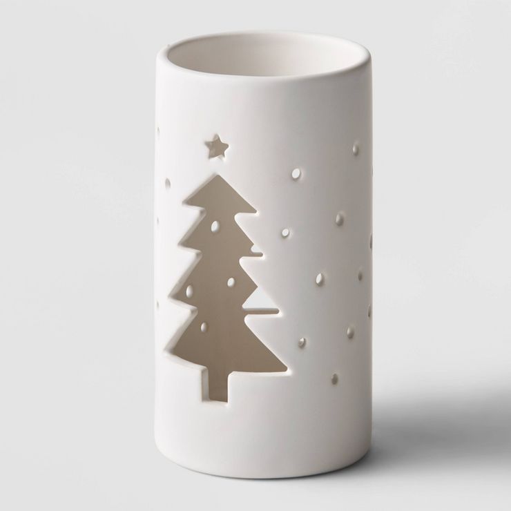 6&#34;x3.5&#34; Tealight Die Cut Tree Ceramic Candle Holder White - Wondershop&#8482; | Target