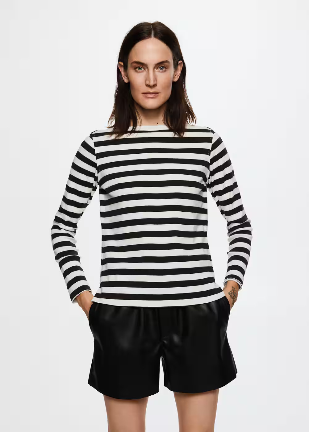 Striped 100% cotton t-shirt -  Women | Mango USA | MANGO (US)