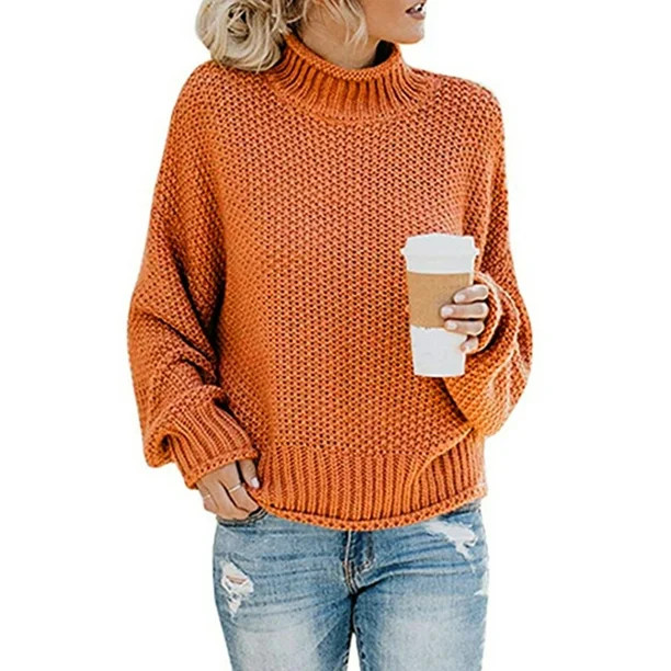 Women's Long Sleeve Sweaters Turtleneck Loose Soft Knitted Casual Pullover | Walmart (US)