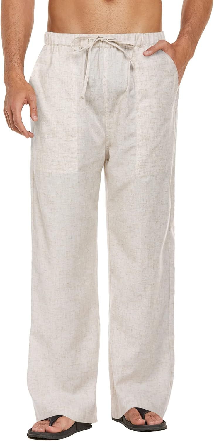COOFANDY Mens Linen Drawstring Pants Elastic Waist Lightweight Trouser Casual Yoga Summer Beach P... | Amazon (US)