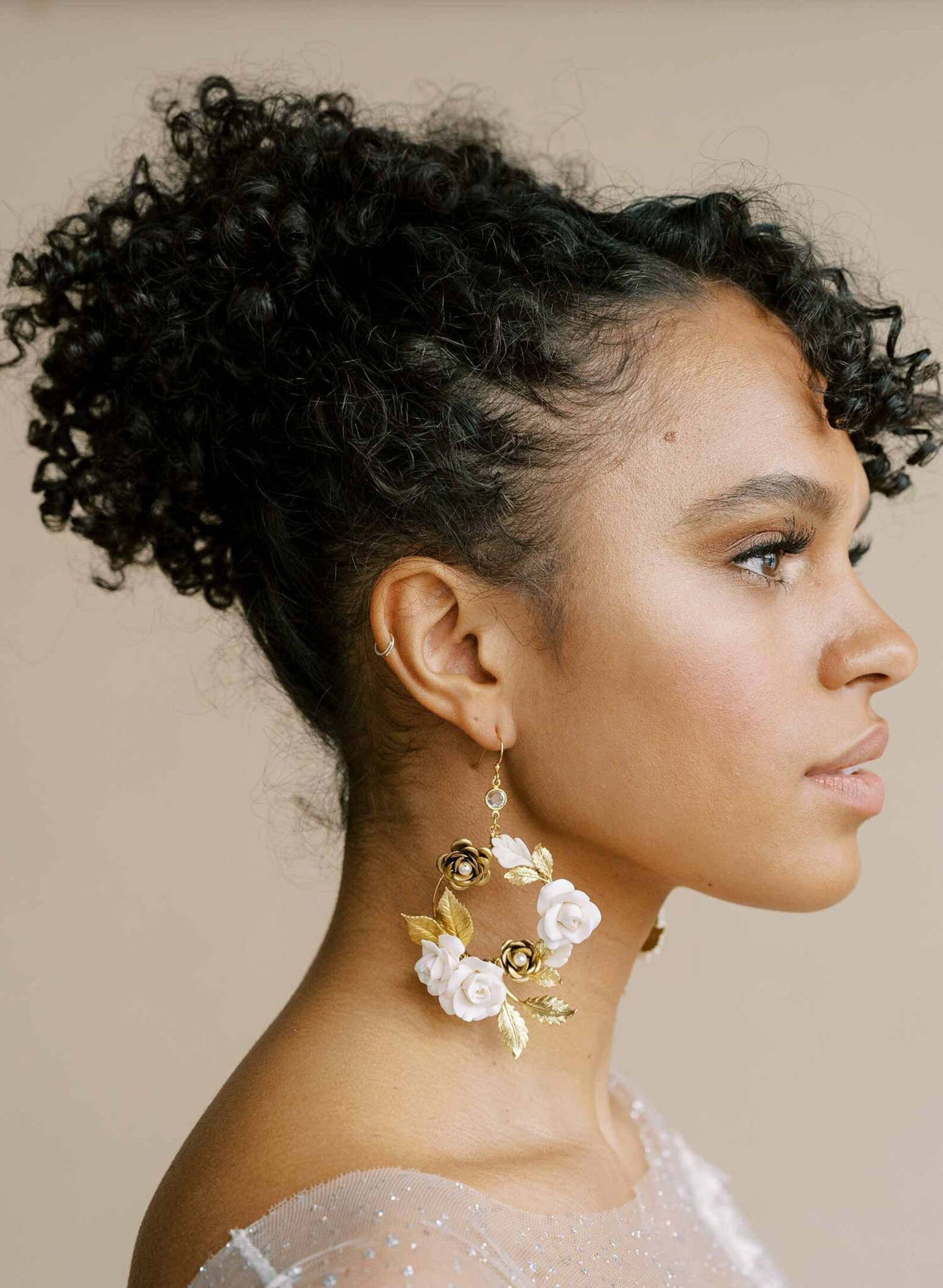 Bridal Clay Flower Rose Earrings, Clay Flower and Charm Circle Earrings Clay Flower and Charm Cir... | Etsy (US)