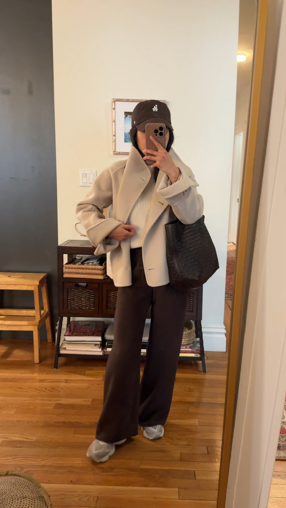 Mom on the go OOTD

• Aritzia lodge pants 2XS regular that I hemmed (I have other colors in 2XS Short. The short length is just hard to find in stock!)

• Quince fisherman cashmere sweater xs, a thicker rib knit with a relaxed fit on me

• Sezane unlined wool coat sz 2 , TTS, fits loose on me, sleeves folded up

• New Balance 9060 sneakers kids size 4, fits like a women’s 6

• Madewell woven leather tote

• 47 brands hat from Anthropologie

Cozy winter / early spring outfit, petite friendly, running errands, mom life

#LTKPetite #LTKmomlife #LTKootd