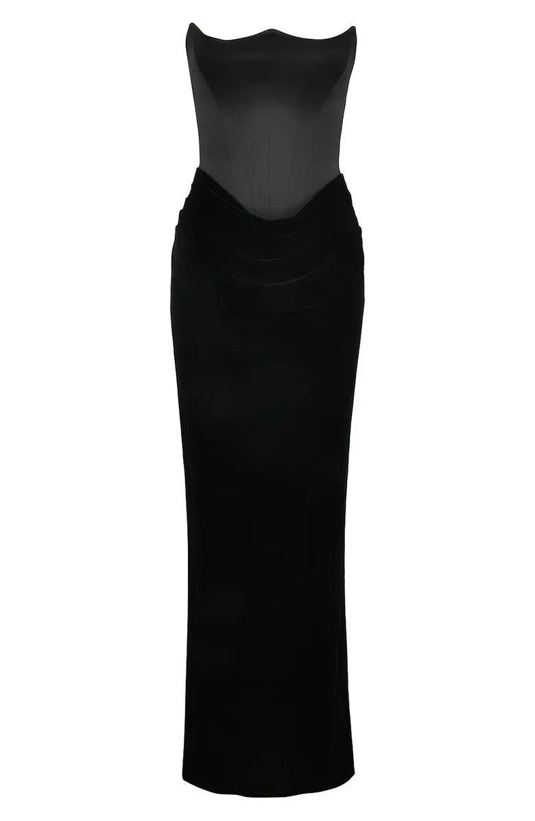 Persephone Strapless Corset Satin & Velvet Mermaid Gown | Nordstrom