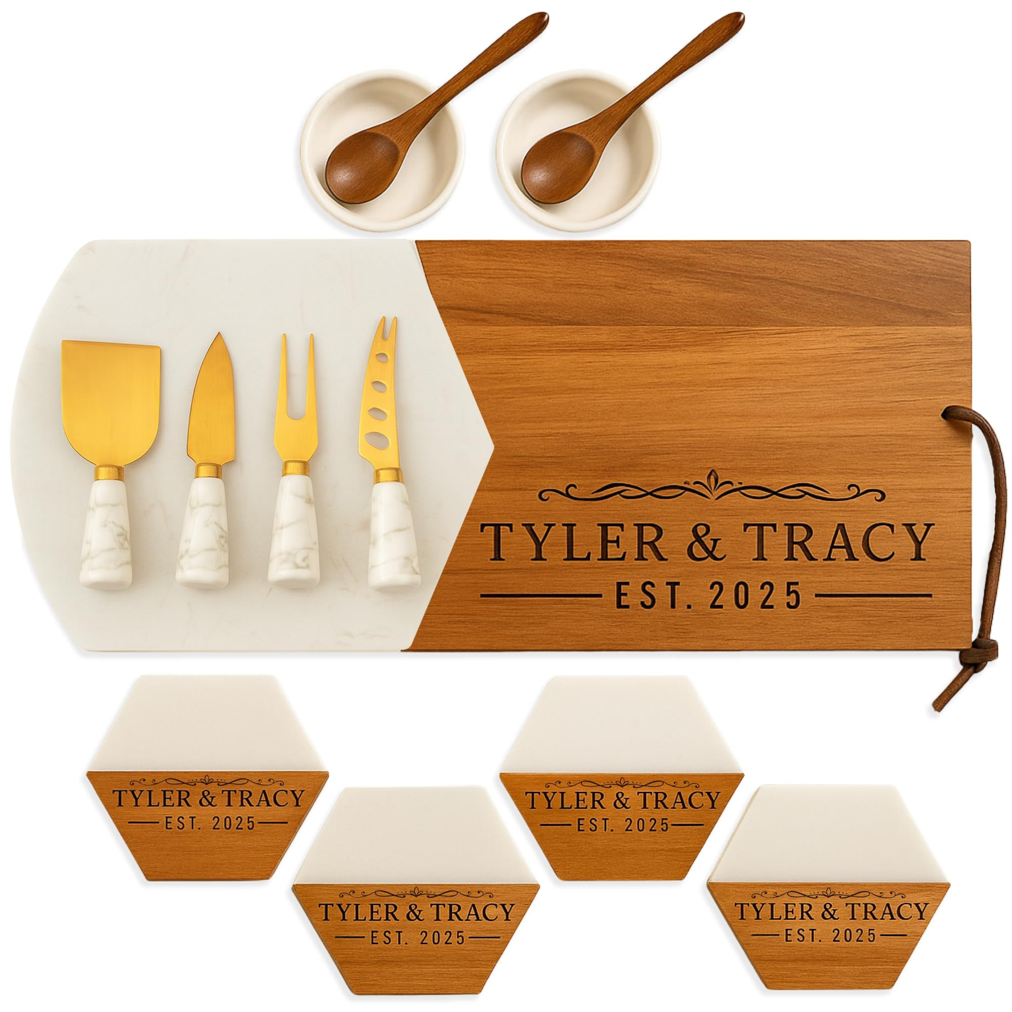 Personalized Charcuterie Board Gift Set – Acacia & Marble Cheese Board with Utensils, Custom We... | Amazon (US)