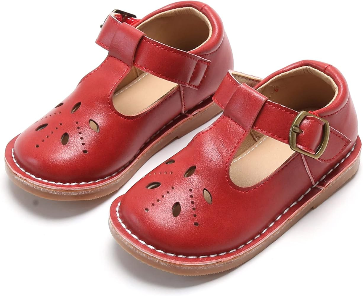 THEE BRON Girl's T-Strap Flats Toddler/Little Kid Ballet Mary Jane Party Dress Shoes | Amazon (US)