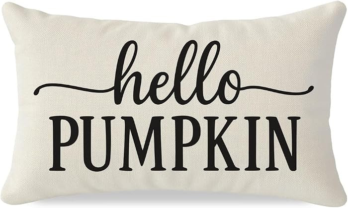PANDICORN Fall Throw Pillow Covers 12x20, Hello Pumpkin Decor, Cream | Amazon (US)