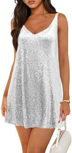 Women's Sparkly Glitter V Neck Sequin Dress for Women Shift Cocktail Disco Outfit Party Club Nigh... | Amazon (US)