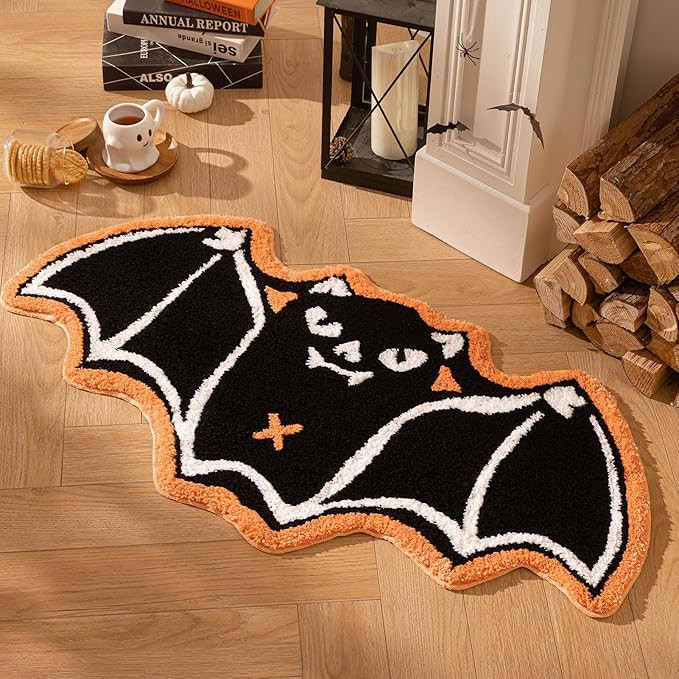 Ashler Halloween Bat Rug, Bat Bath Mat for Halloween Decor, Gothic Bathroom Rug, Black Bat Shaped... | Amazon (US)