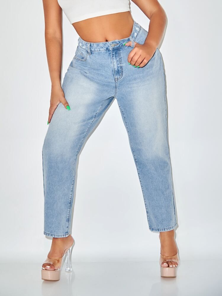 RECYCLED DENIM Plus High Waist Straight Leg Cropped Jeans | SHEIN