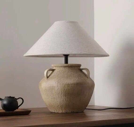 Wabi Sabi Rustic Style Ceramic Lamp With Linen Shade  | Etsy | Etsy (US)