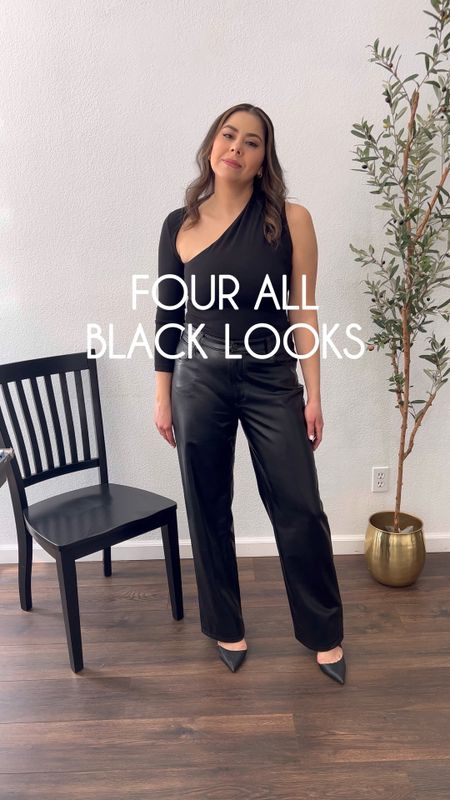 Four all black outfit ideas, chic all black outfits, black faux leather relaxed pants

#LTKFind #LTKSeasonal #LTKstyletip