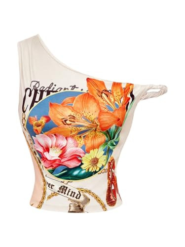 Women's Y2k Off The Shoulder Tops Vintage Floral Sleeveless Going Out Crop Tank Top Tropical Vaca... | Amazon (US)