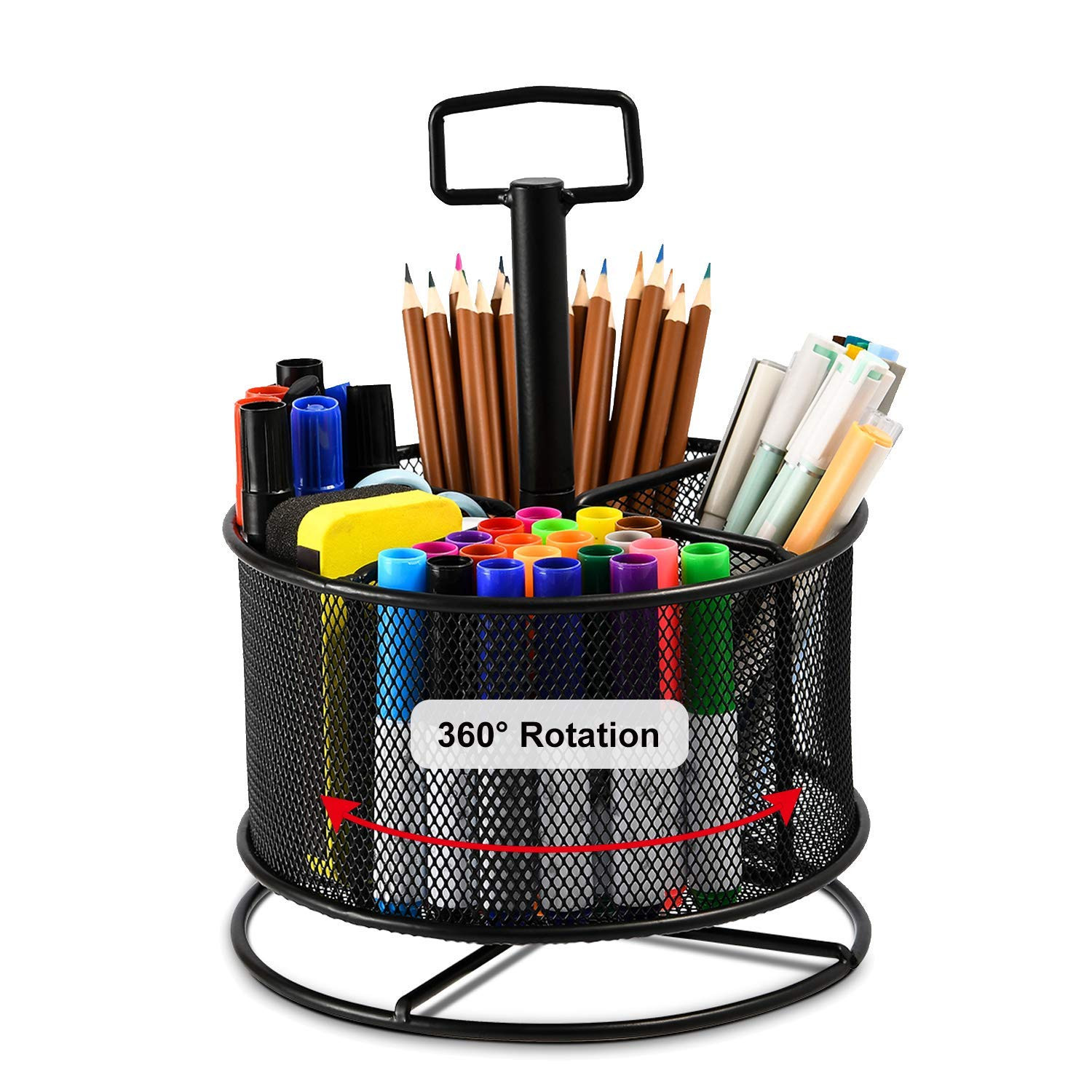 Marbrasse Mesh Desk Organizer, 360-Degree Rotating Multi-Functional Pen Holder, 4 Compartments De... | Amazon (US)