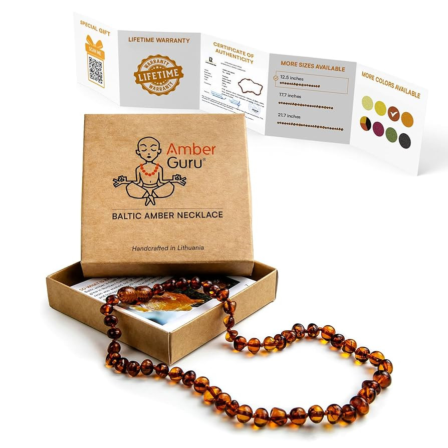 Amber Guru Baltic Amber Necklace (Authentic, Certified) - 12.5 inches - Unisex Jewelry - Cognac (... | Amazon (US)