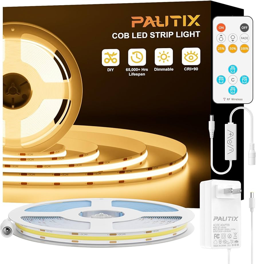 PAUTIX COB LED Strip Light,LED Lights 16.4ft,UL Listed Warm White 2700K Dotless Strip Lights,CRI9... | Amazon (US)