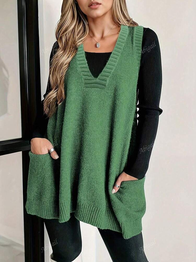 Plus Size Commuting Solid Color Sweatshirt Vest | SHEIN