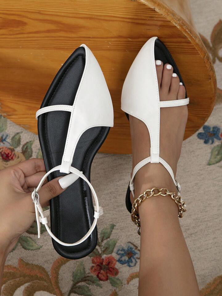 Women Cut Out Flat Sandals, Elegant White Ankle Strap Sandals | SHEIN