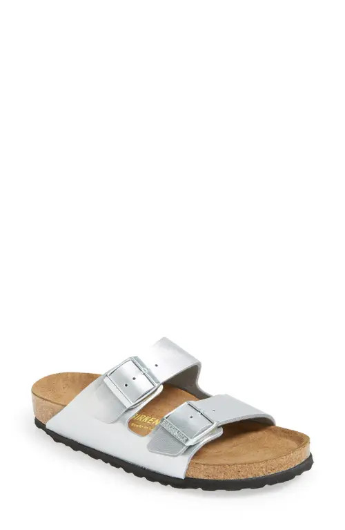 Birkenstock Arizona Birko-Flor Slide Sandal in Silver at Nordstrom, Size 6-6.5Us | Nordstrom