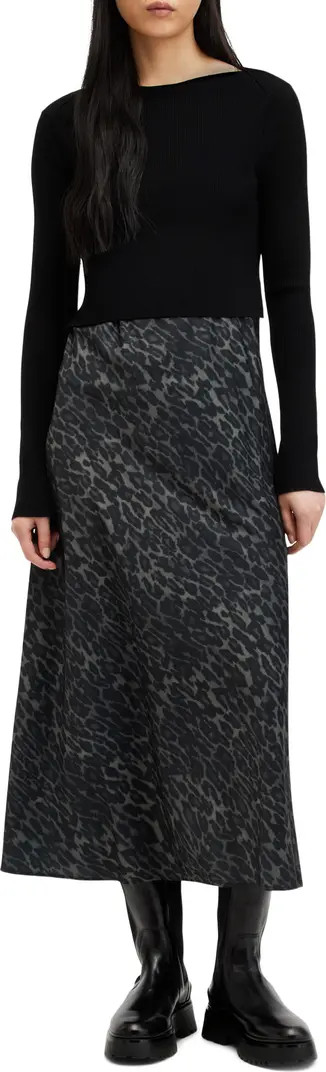 AllSaints Hera Two-Piece Crop Rib Sweater & Satin Slipdress | Nordstrom | Nordstrom