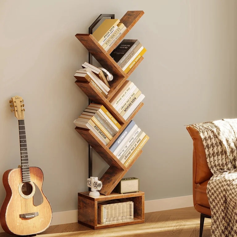 Casacomoda 6-Tier Tree Bookshelf for Corner & Small Space \u2014 Narrow Steel & Wood Bookcase, Ta... | Walmart (US)