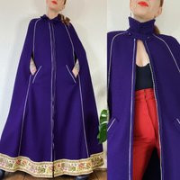 Vintage 1960's Brightest Dark Purple Wool Cape With Tonal Confetti Flecks, Princess Seams, Contrast Topstitch, Tapestry Hem, Metal Zipper | Etsy (US)
