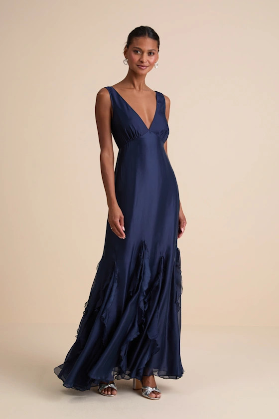 Deluca Navy Floral Sleeveless Ruffled Maxi Dress | Lulus
