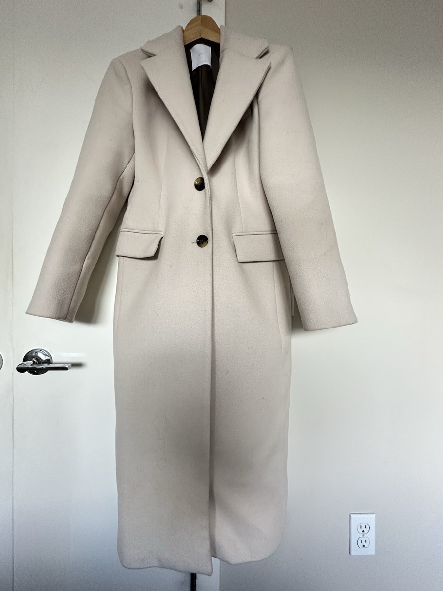 Mango Wool Blend White Over Coat M Beige | eBay US