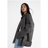 Stradivarius Leather effect jacket with tabs Grey S | Stradivarius (UK)