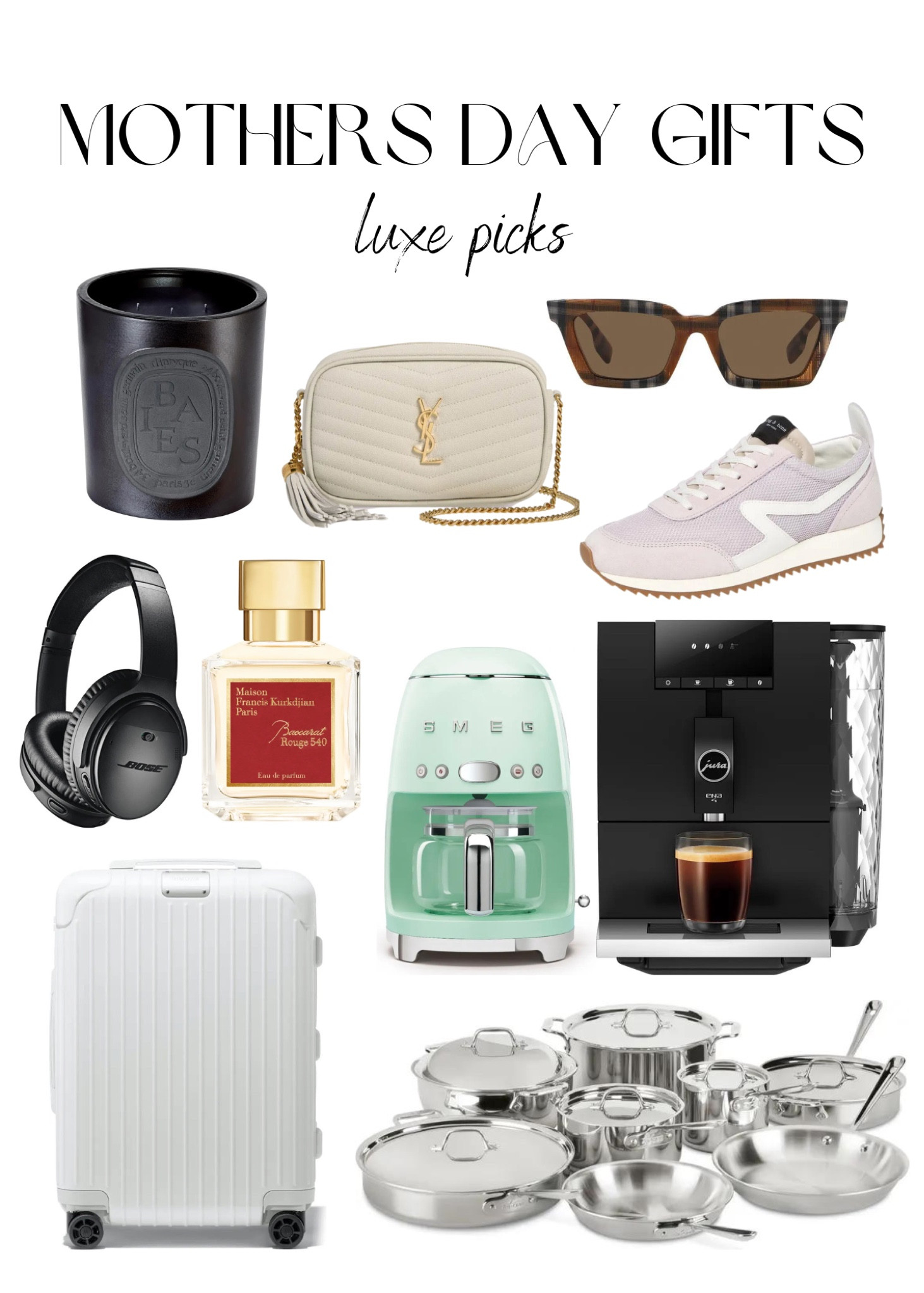 Luxurious Mothers Day Gifts 💕 a lot of these items are “staple” items that will be around for years to come! The all-clad pot and pan set is a great investment if your lady loves to cook! The YSL purse and burberry sunglasses are also great neutral accessories to splurge on! 

#LTKstyletip #LTKGiftGuide #LTKFind