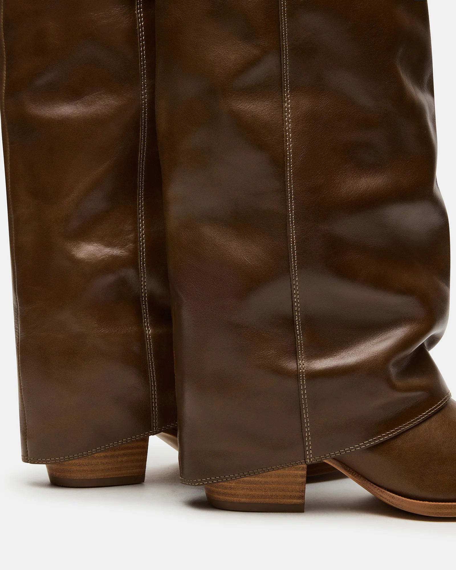 WINNICK Olive Leather Knee-High Cuffed Fold-Over Block Heel Women's Boot | Steve Madden (US)