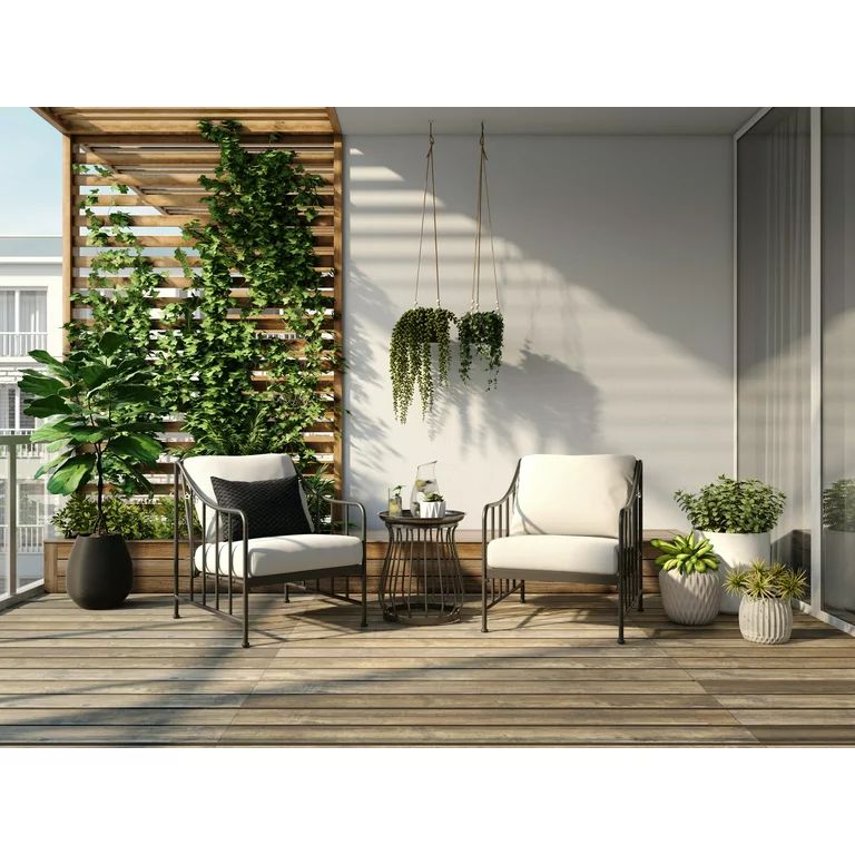 Better Homes & Gardens Aubrey 3-Piece Outdoor Steel Stationary Chat Set, Cream | Walmart (US)