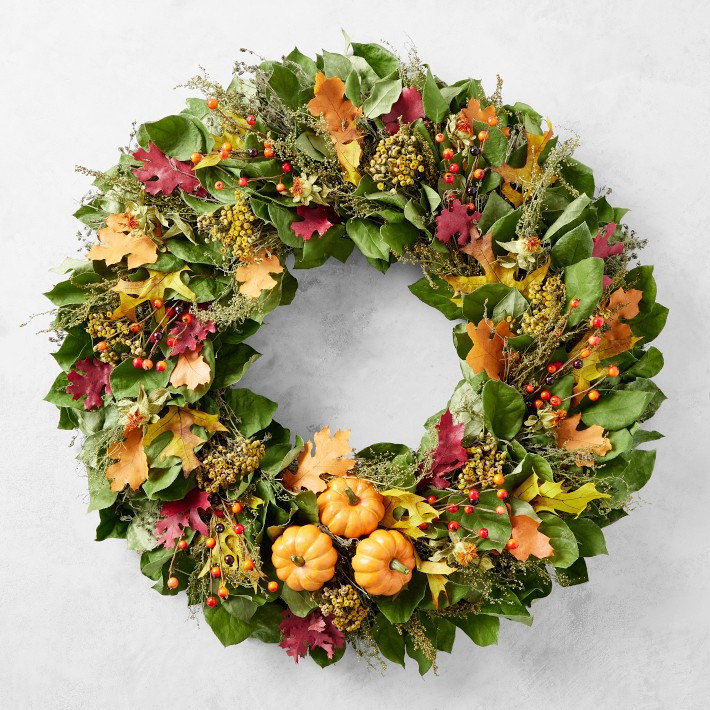 Fall Pumpkin Live Wreath & Garland | Williams-Sonoma